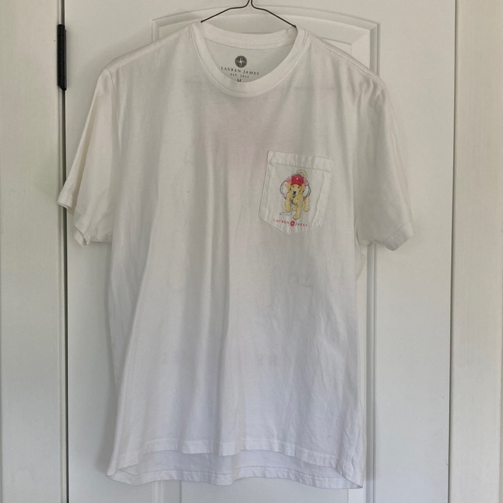 White Lauren James lifeguard dog t-shirt. Size M